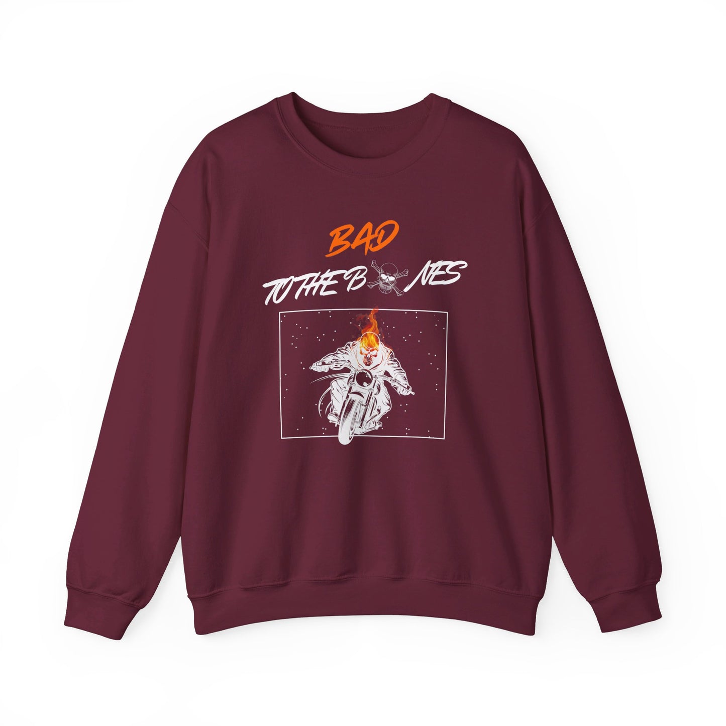 Bad To The Bones Unisex Sweatshirt - Halloween Fire Skeleton Crewneck
