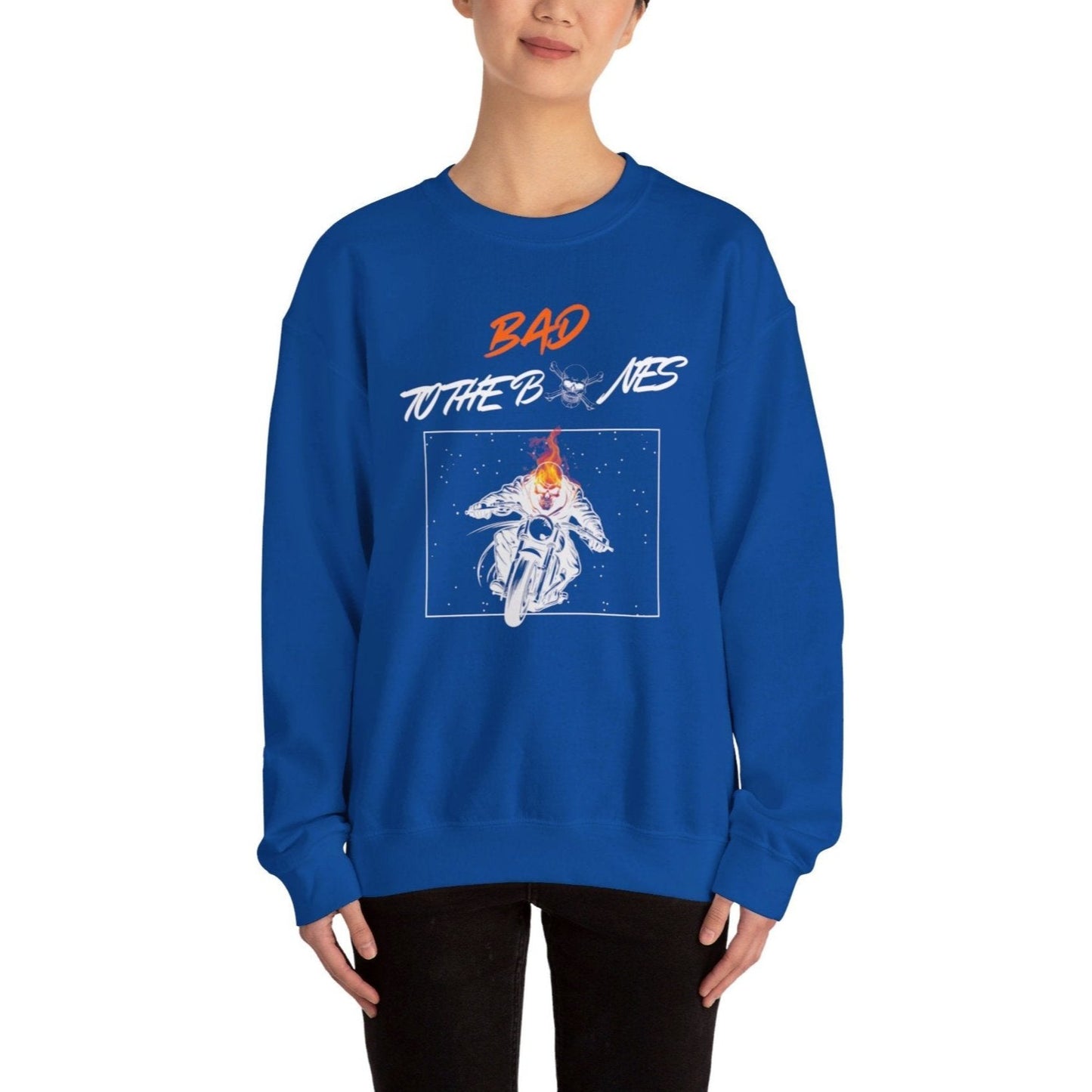 Bad To The Bones Unisex Sweatshirt - Halloween Fire Skeleton Crewneck