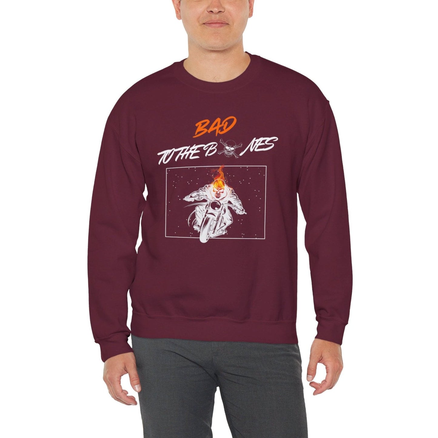 Bad To The Bones Unisex Sweatshirt - Halloween Fire Skeleton Crewneck