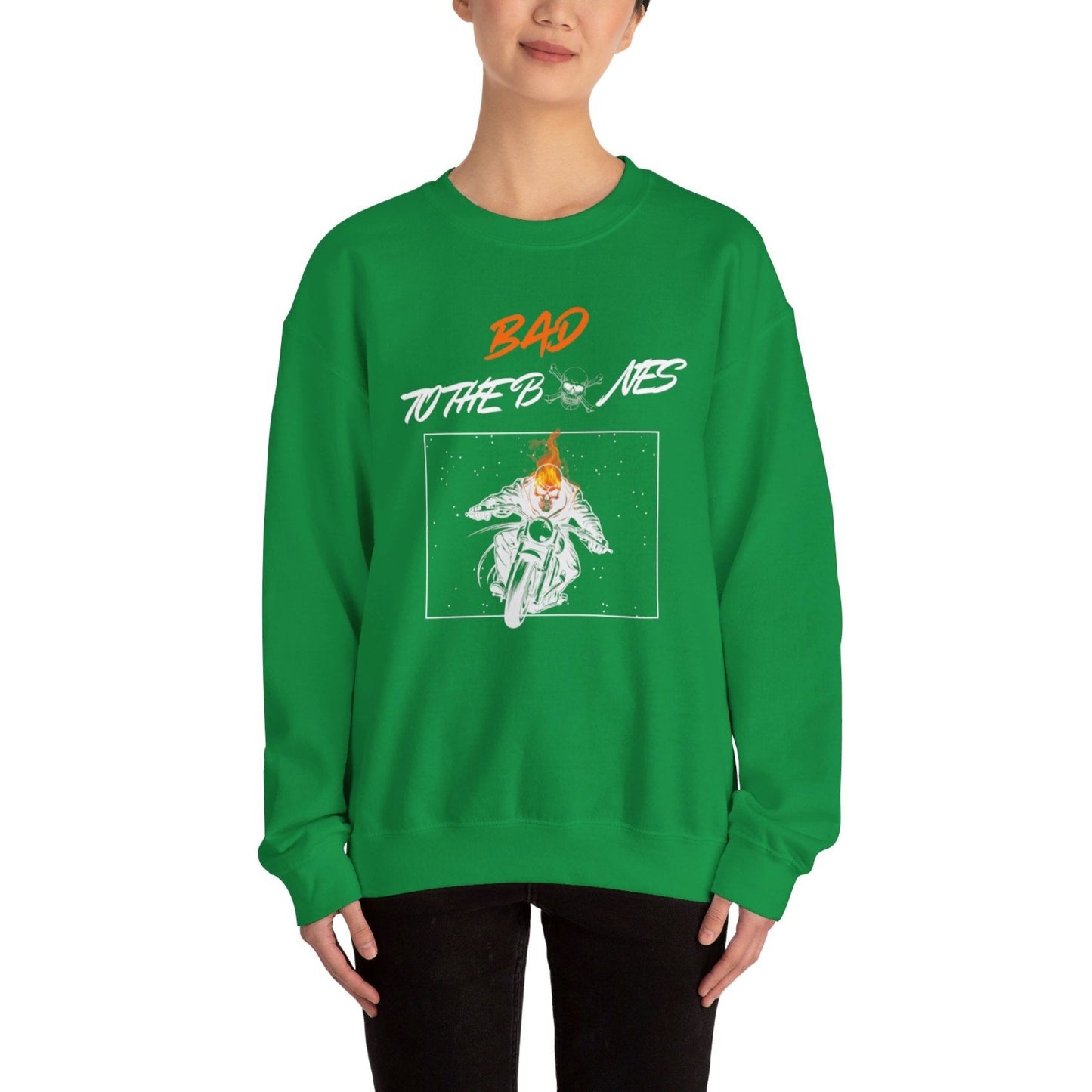 Bad To The Bones Unisex Sweatshirt - Halloween Fire Skeleton Crewneck