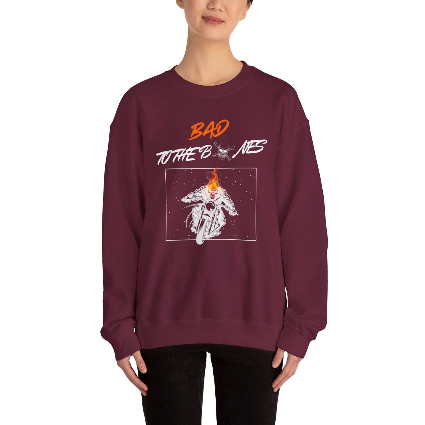 Bad To The Bones Unisex Sweatshirt - Halloween Fire Skeleton Crewneck