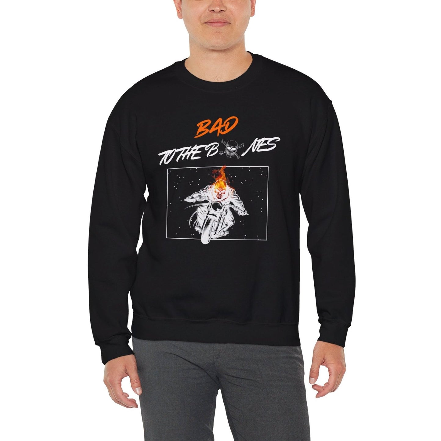 Bad To The Bones Unisex Sweatshirt - Halloween Fire Skeleton Crewneck