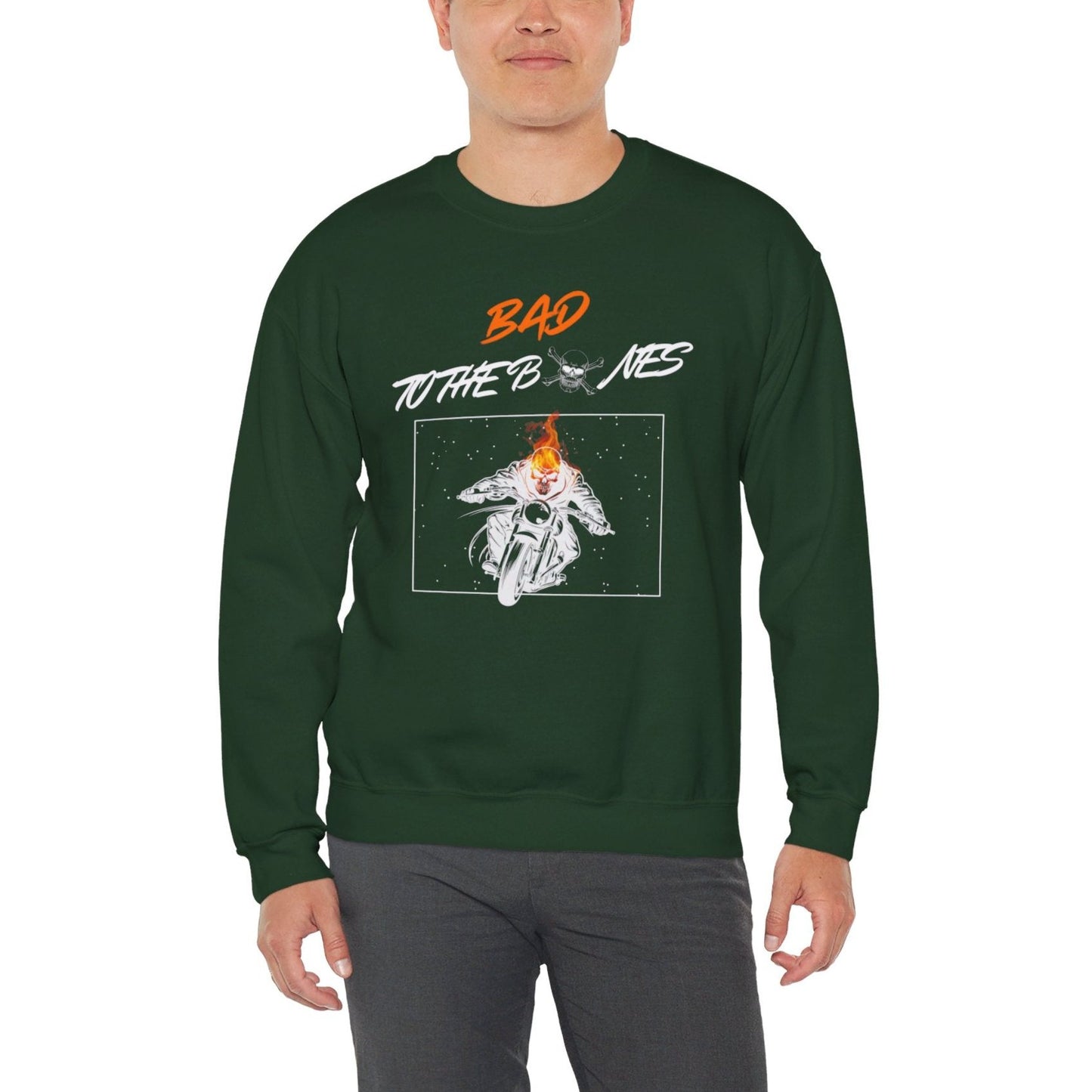 Bad To The Bones Unisex Sweatshirt - Halloween Fire Skeleton Crewneck