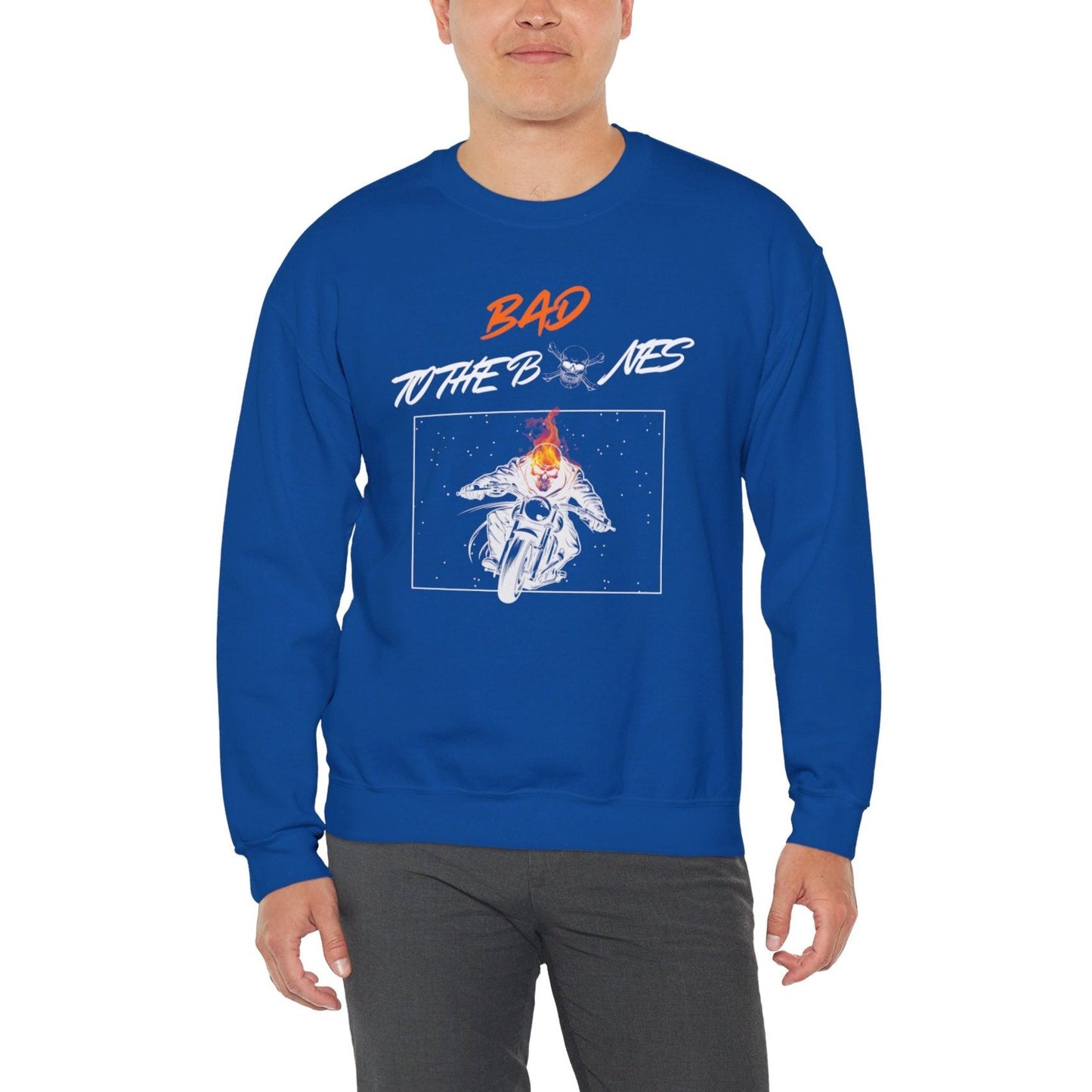 Bad To The Bones Unisex Sweatshirt - Halloween Fire Skeleton Crewneck