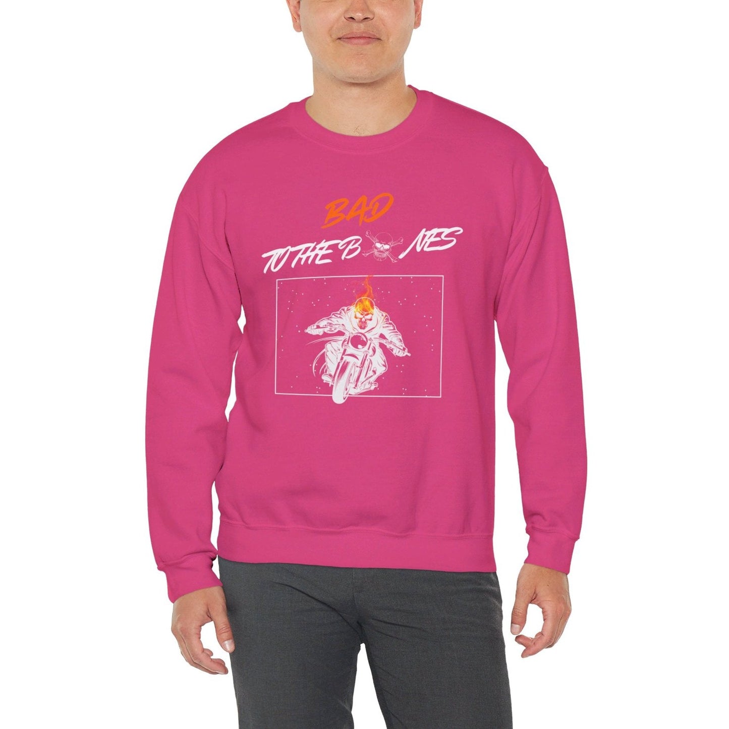 Bad To The Bones Unisex Sweatshirt - Halloween Fire Skeleton Crewneck