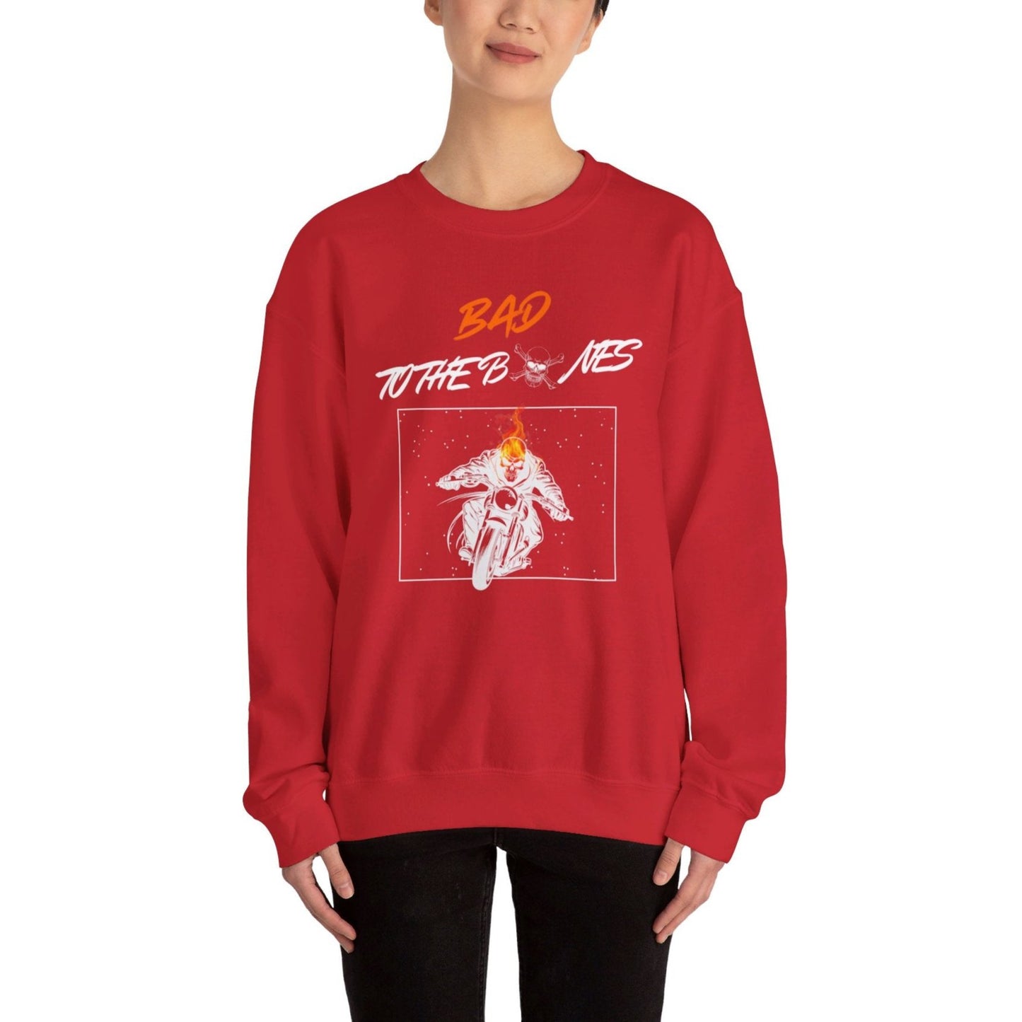 Bad To The Bones Unisex Sweatshirt - Halloween Fire Skeleton Crewneck