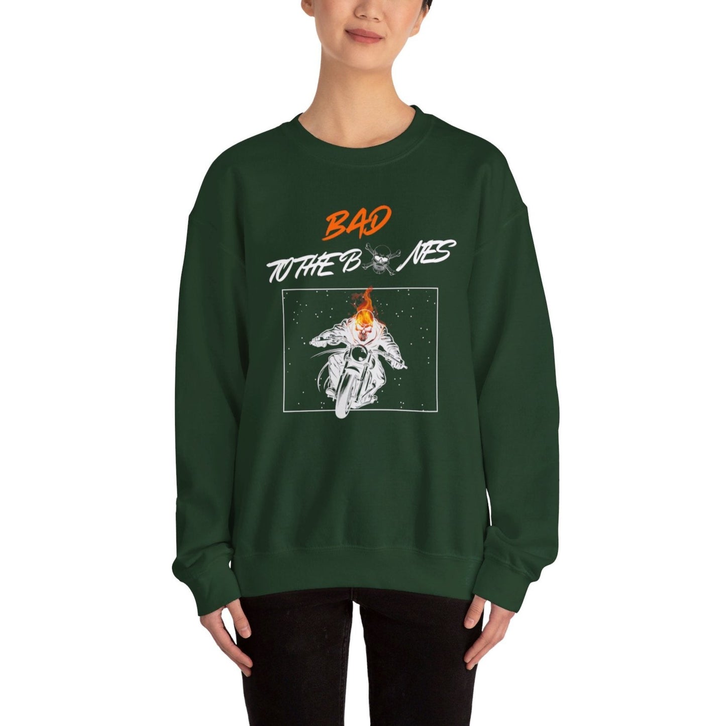 Bad To The Bones Unisex Sweatshirt - Halloween Fire Skeleton Crewneck