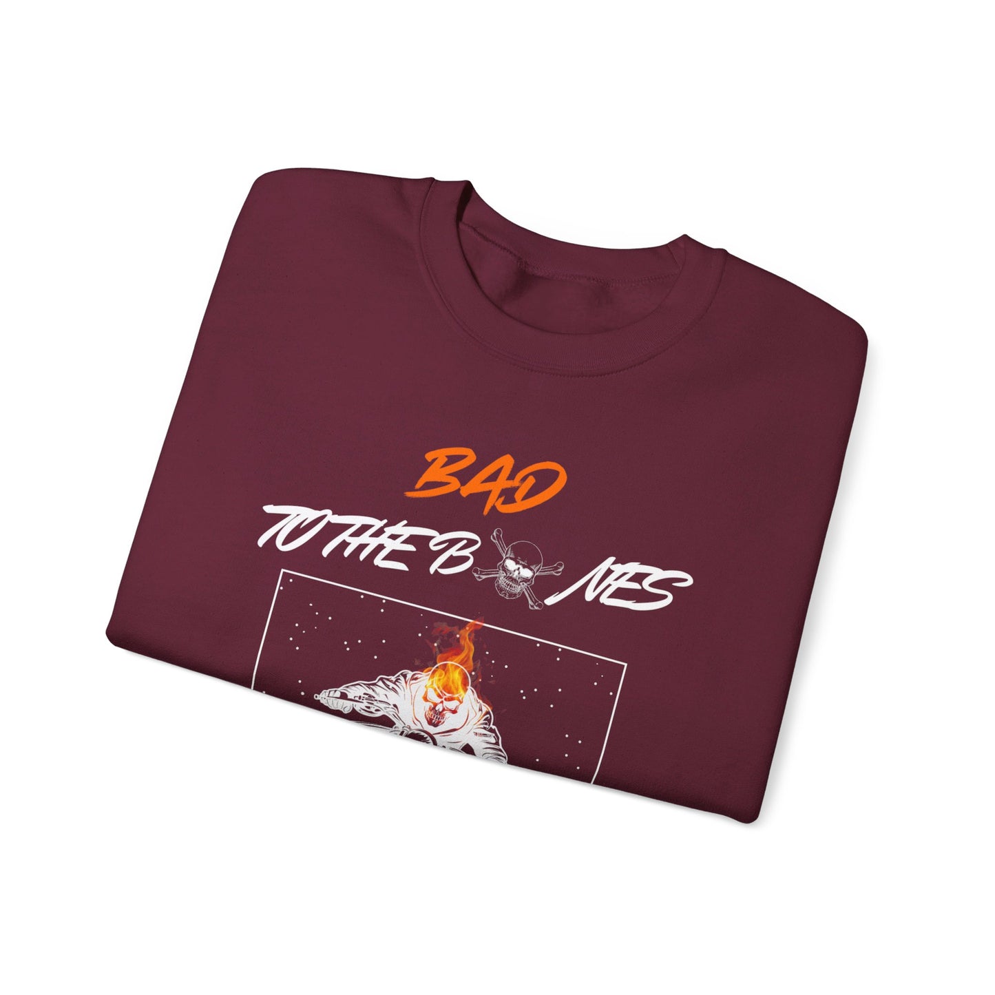 Bad To The Bones Unisex Sweatshirt - Halloween Fire Skeleton Crewneck