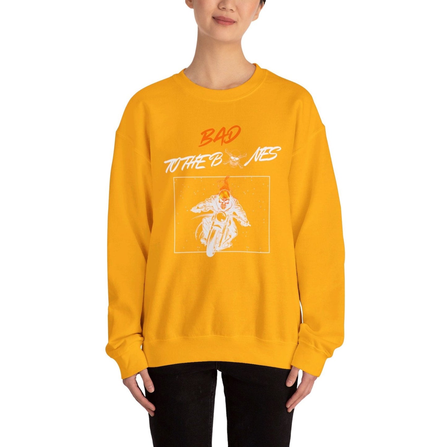 Bad To The Bones Unisex Sweatshirt - Halloween Fire Skeleton Crewneck