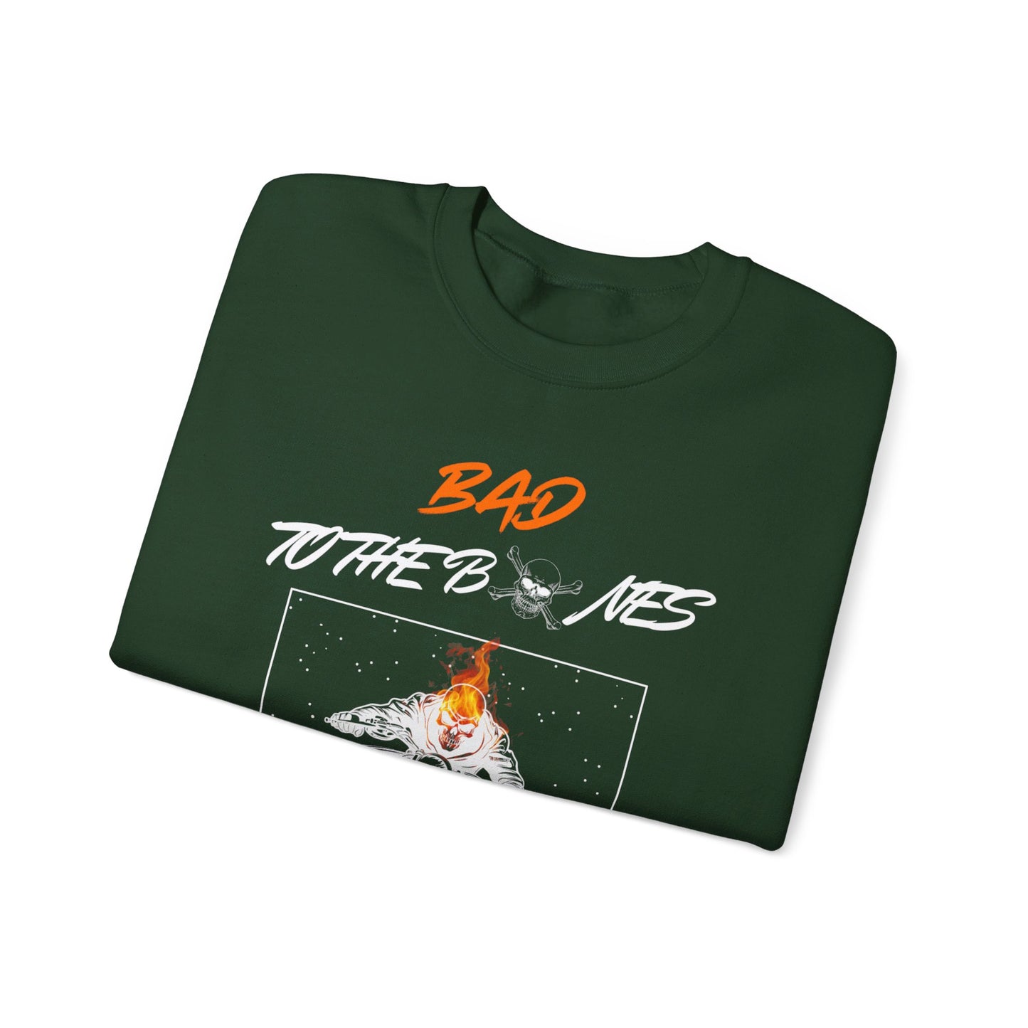Bad To The Bones Unisex Sweatshirt - Halloween Fire Skeleton Crewneck