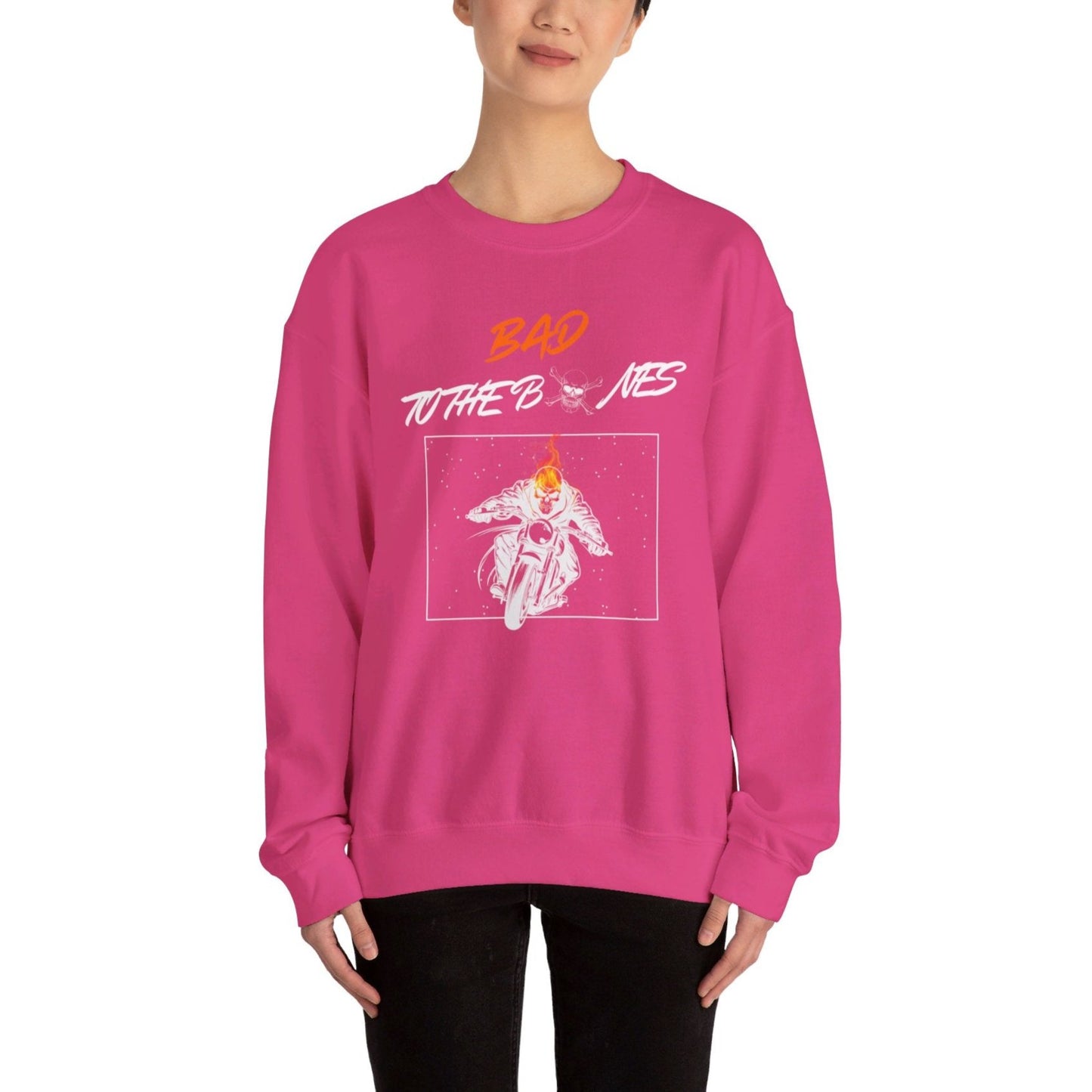 Bad To The Bones Unisex Sweatshirt - Halloween Fire Skeleton Crewneck